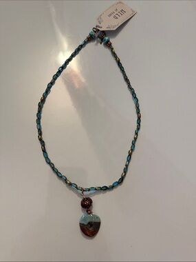 Boho Turquoise & Brown Beaded Necklace wire wrapped stone pendant Wild at Heart